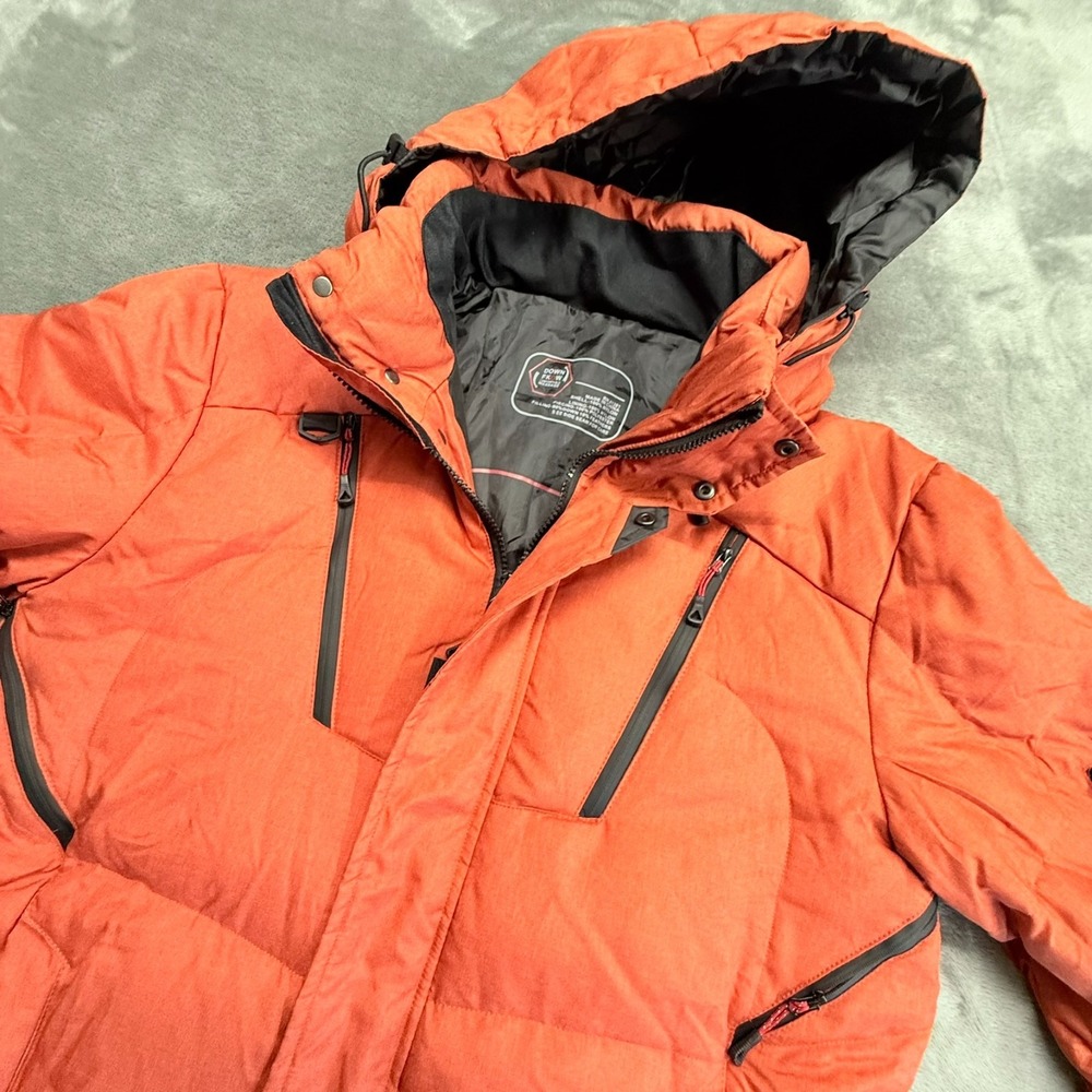 DOWN FKOW Men's XL Orange Ski Coat Quilted Puffer Insulated Removeable Hood - Picture 9 of 14